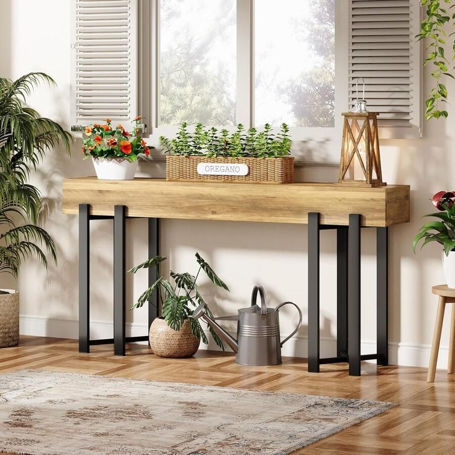 Tribesigns Consoletafel Sidetable Hout Bruin Industrieel 160 x 30 x 80 cm Console Tafel voor Hal Woonkamer Entree