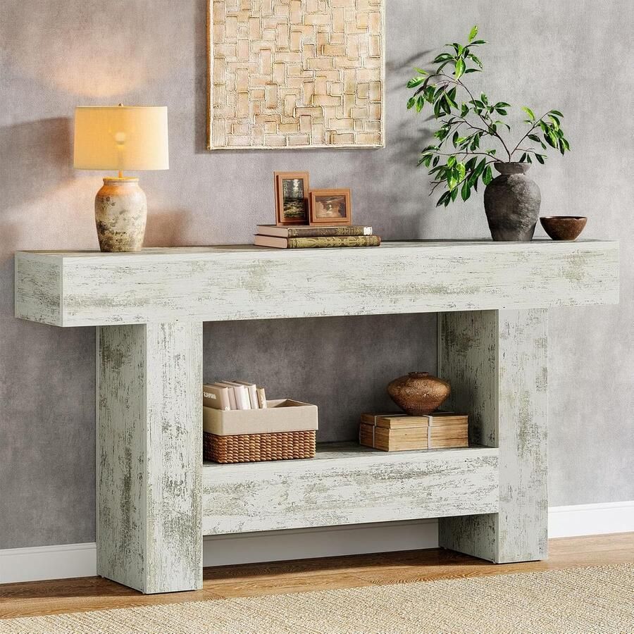 Tribesigns Consoletafel Sidetable Hout Verontruste Witte Industrieel 160 x 30 x 85 cm Console Tafel voor Hal Woonkamer Entree