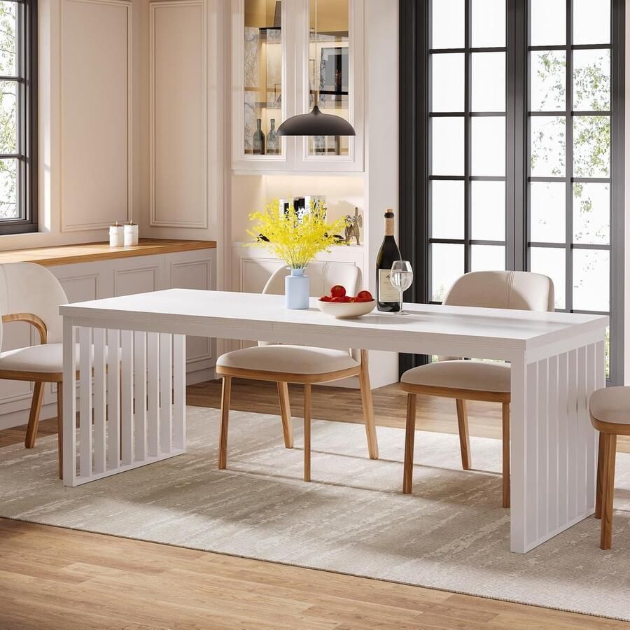 Tribesigns Eettafel Keukentafel 180 X 60 X 76 cm Eetkamertafel Voor 6-8 Personen met Stevige Metalen Poten Modern Design Wit