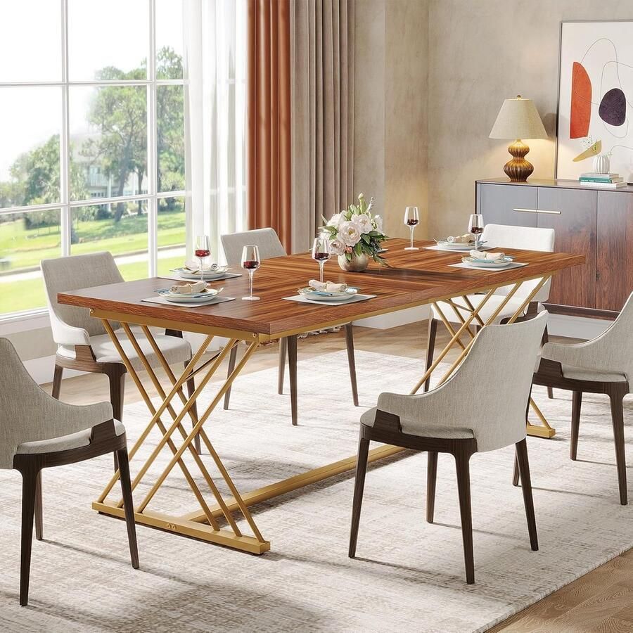 Tribesigns Keukentafel Eettafel 158 x 80 x 75 cm Eetkamertafel met metalen frame Voor 4-6 Personen Industrieel Design Vintage Rustiek Bruin