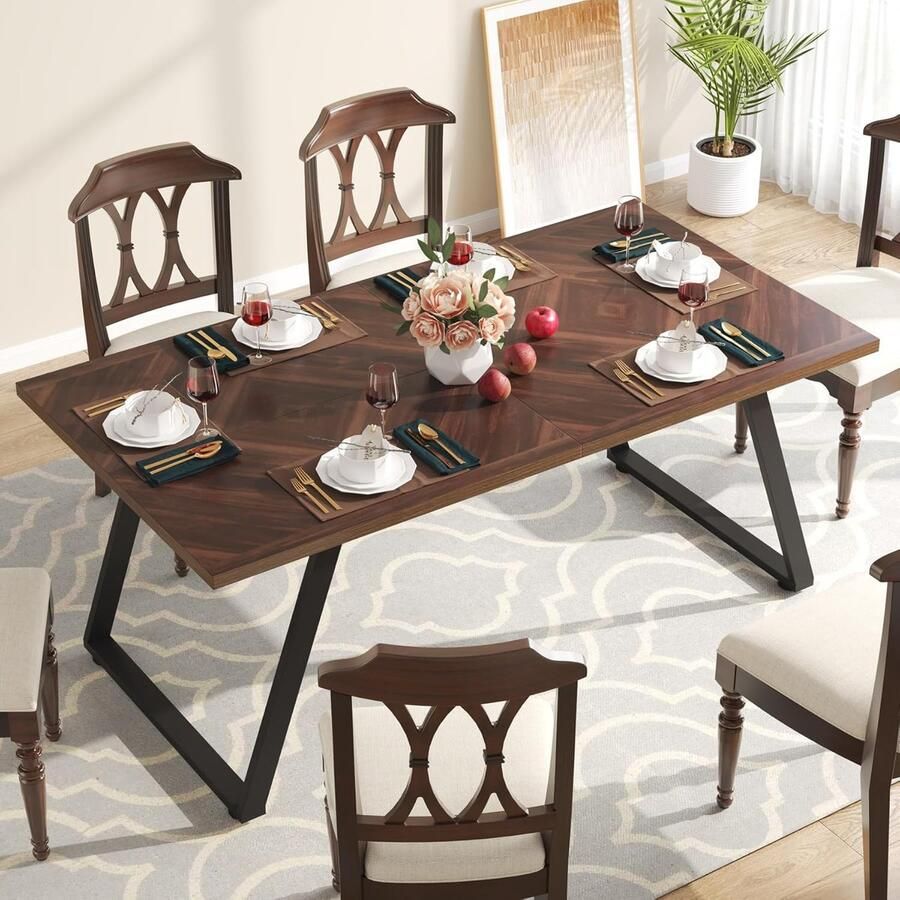 Tribesigns Keukentafel Eettafel 160 x 80 x 73 cm Eetkamertafel Voor 6 Personen met Stevige Metalen Poten Industrieel Design Vintage Rustiek Bruin