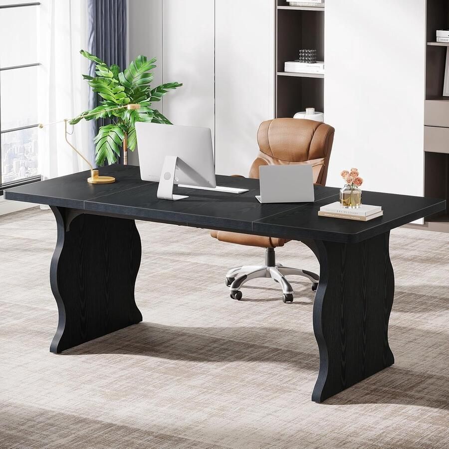 Tribesigns Keukentafel Eettafel 160 x 80 x 75 cm Eetkamertafel Voor 6 Personen met Stevige Metalen Poten Industrieel Design Vintage Zwart