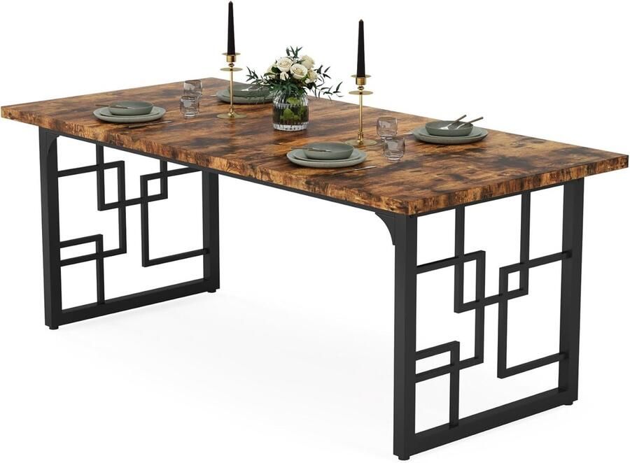 Tribesigns Keukentafel Eettafel 160 x 80 x 75 cm Eetkamertafel Voor 6 Personen met Stevige Metalen Poten Industrieel Design Vintage Bruin - Foto 2