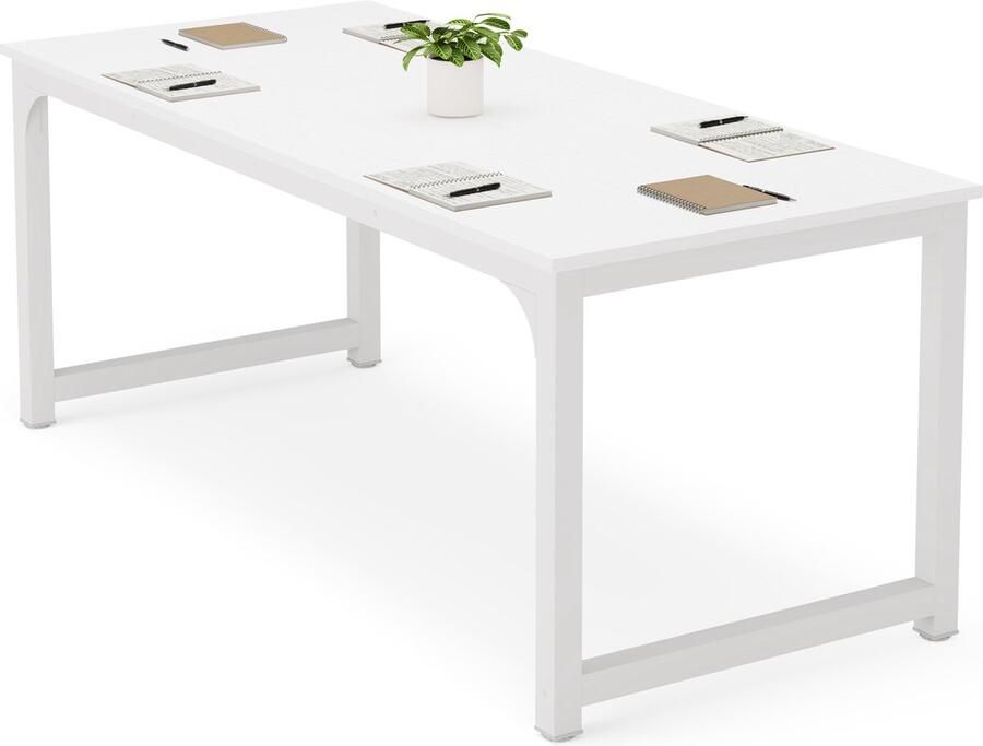 Tribesigns Keukentafel Eettafel 180 X 80 X 75 cm Eetkamertafel Voor 6-8 Personen met Stevige Metalen Poten Industrieel Design Vintage Wit