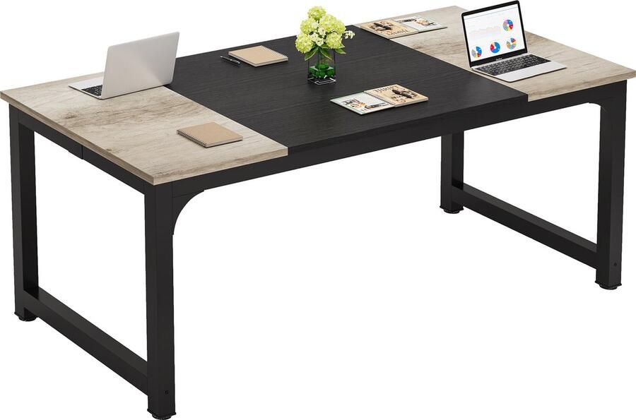 Tribesigns Keukentafel Eettafel 180 X 80 X 75 cm Eetkamertafel Voor 6-8 Personen met Stevige Metalen Poten Industrieel Design Vintage Grijs