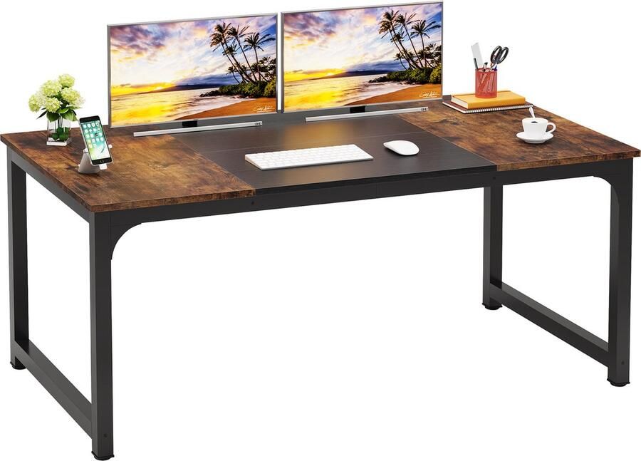 Tribesigns Keukentafel Eettafel 180 X 80 X 75 cm Eetkamertafel Voor 6-8 Personen met Stevige Metalen Poten Industrieel Design Vintage Rustiek Bruin