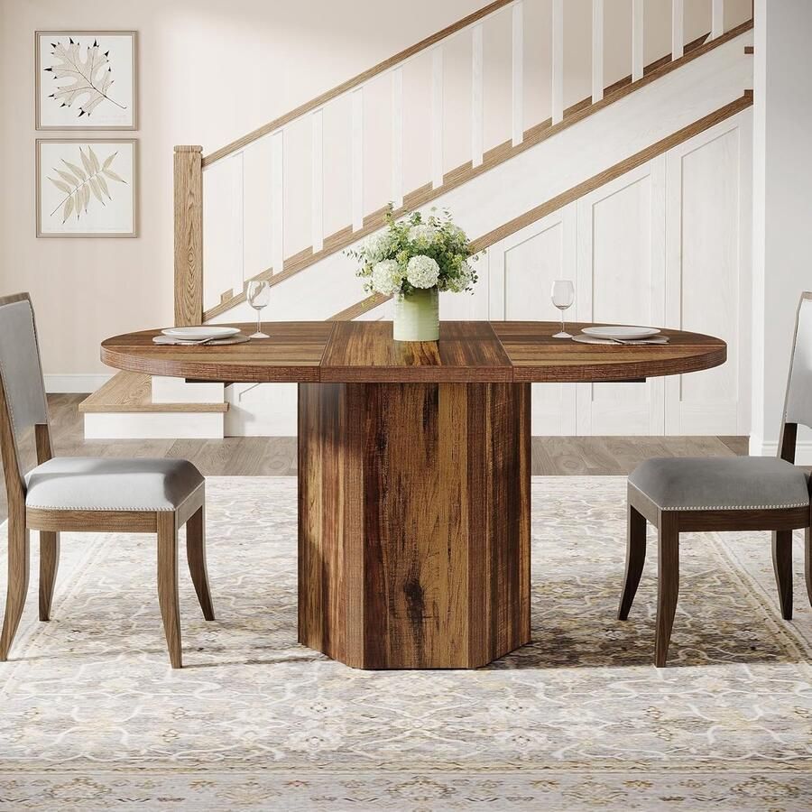 Tribesigns Keukentafel Ovaal Eettafel 140 X 100 X 75 cm Eetkamertafel Voor 4 Personen Houten Onderstel Rustieke Keukentafel Vintage Bruin