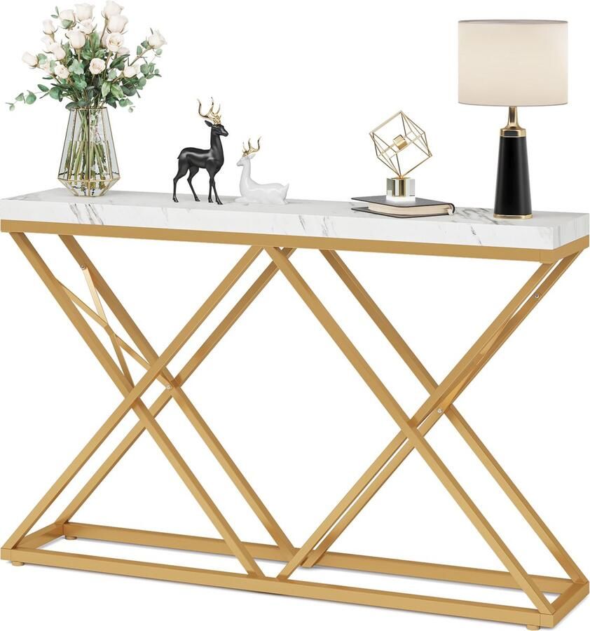 Tribesigns Modern Console Tafel Dressoirtafel Bijzettafel Nep-marmer Wit Goud 30 x 140 x 90 cm