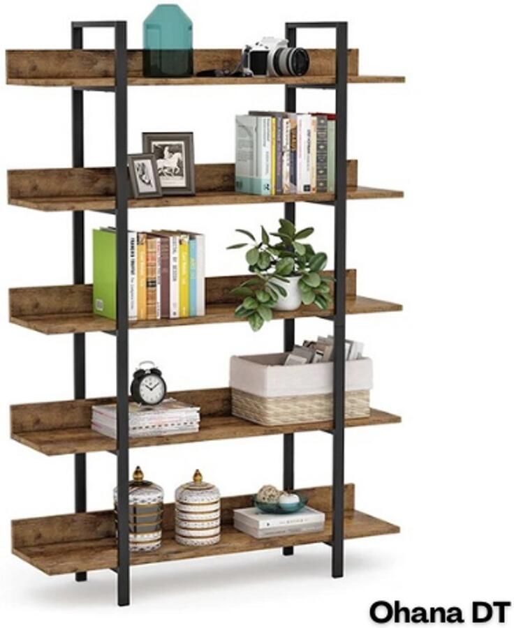 Tribesigns Open Kast Boekenkast- 5 Laags 105x33x180 Industrieel Design Waterafstotend En Krasbestendig Vintage Houtlook