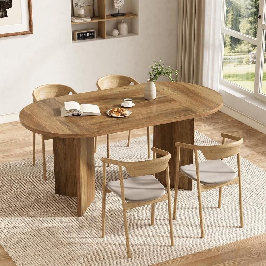 Tribesigns Ovale Eettafel voor 4-6 Personen Landelijke Keukentafel met Metalen Onderstel Bruin 160 x 80 x 75 cm voor Keuken Eetkamer Woonkamer