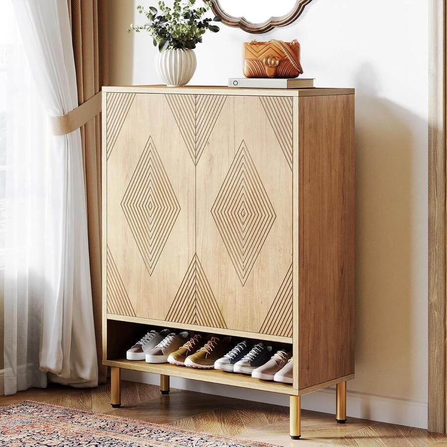 Tribesigns Praktisch Schoenenrek met 2 deuren Schoenenrek met 7 Niveaus Schoenenkast Modern Hout 73 x 35 x 115cm Bruin