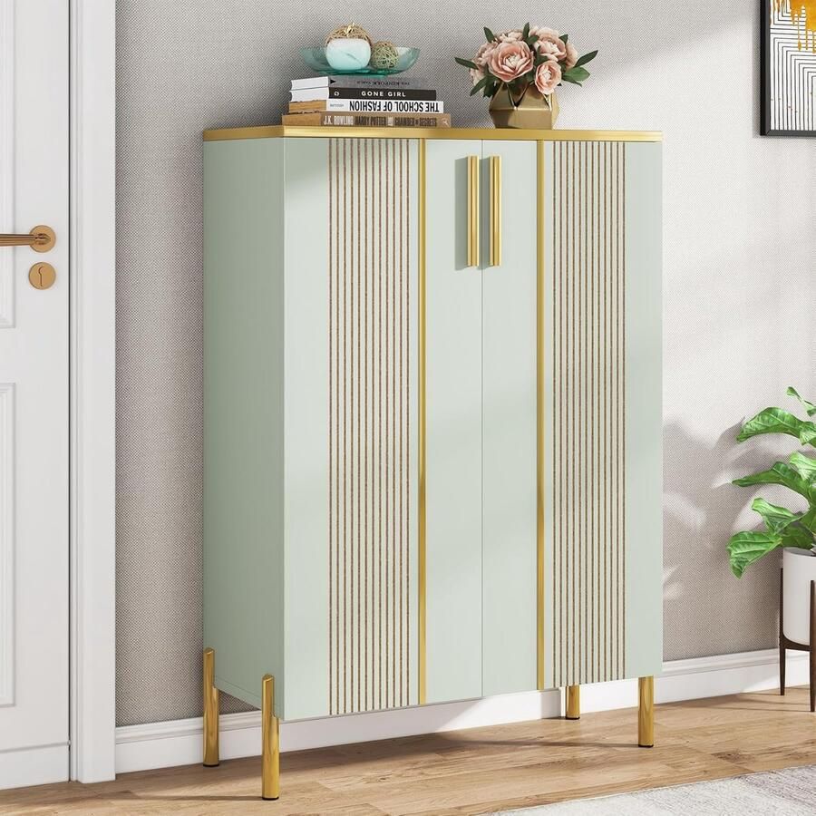 Tribesigns Praktisch Schoenenrek met 6 Niveaus Schoenenkast Schoenenrek Metaal Modern Hout 70 x 35 x 100cm Lichtgroen