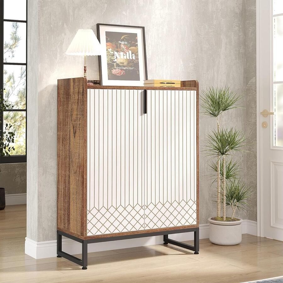 Tribesigns Praktisch Schoenenrek met 6 Niveaus Schoenenkast Schoenenrek Metaal Modern Metaal 73 x 35 x 105cm Wit en Bruin