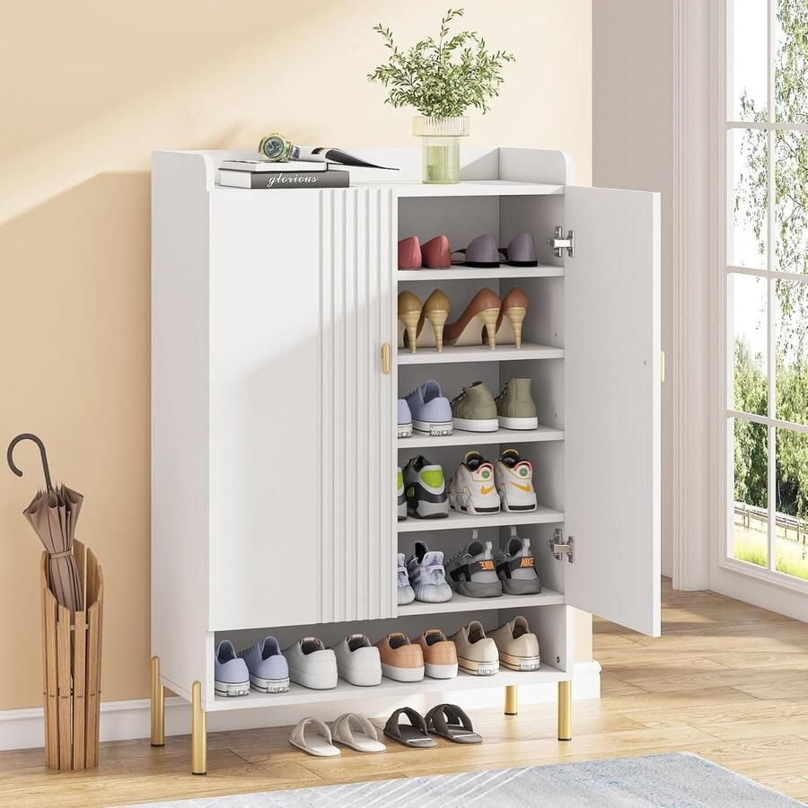 Tribesigns Praktisch Schoenenrek met 6 Niveaus Schoenenkast Schoenenrek Metaal Modern Metaal 75 x 37 x 111cm Wit