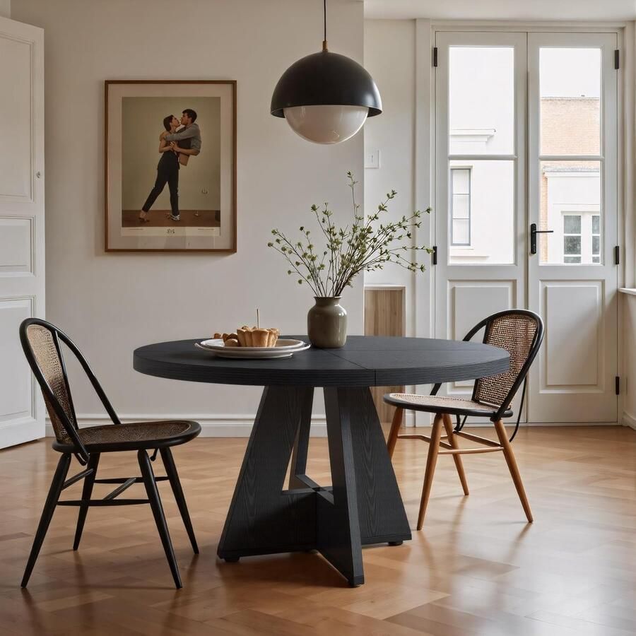 Tribesigns Ronde Eettafel Keukentafel 120 X 120 X 75 cm Eetkamertafel Voor 4 Personen met Houten Tafelblad en Poten Industrieel Design Vintage Zwart