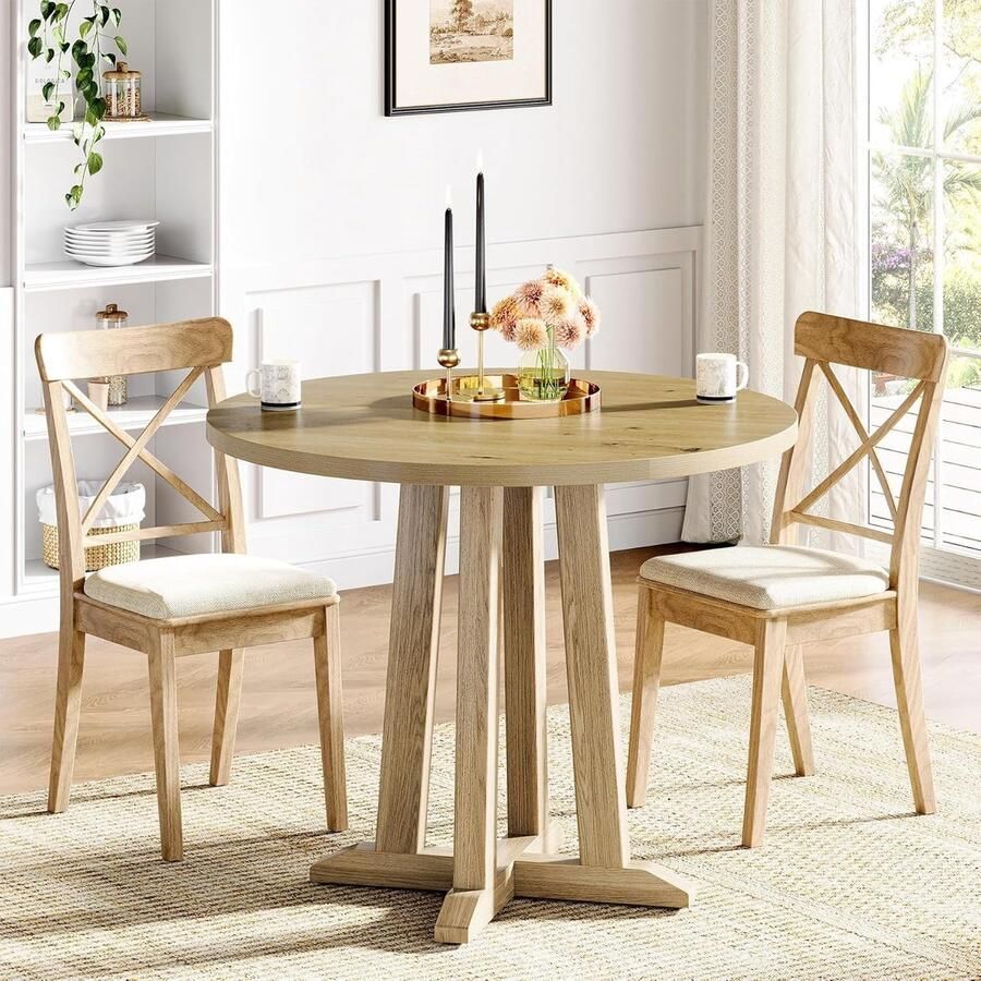 Tribesigns Ronde Eettafel Keukentafel 80 x 80 x 75 cm Houten Eettafel Voor 2-4 Keukentafel met Houten Tafelblad en Poten Natuurlijke Houtkleur