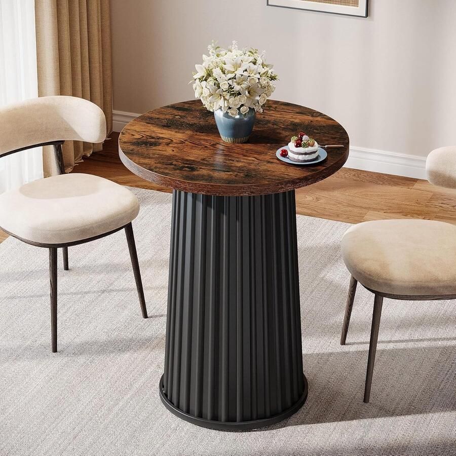 Tribesigns Ronde Eettafel Keukentafel met Metalen Onderstel 60 X 60 X 75 cm Eetkamertafel Voor 2 Personen Modern Eettafel Bruin + Zwart