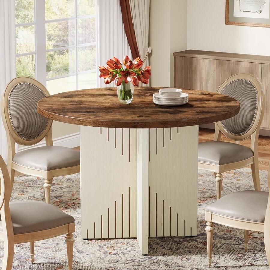 Tribesigns Ronde Eettafel voor 4 personen Eettafel met Metalen Onderstel Ronde Keukentafel Industrieel Braun und Beige 100 x 100 x 75 cm