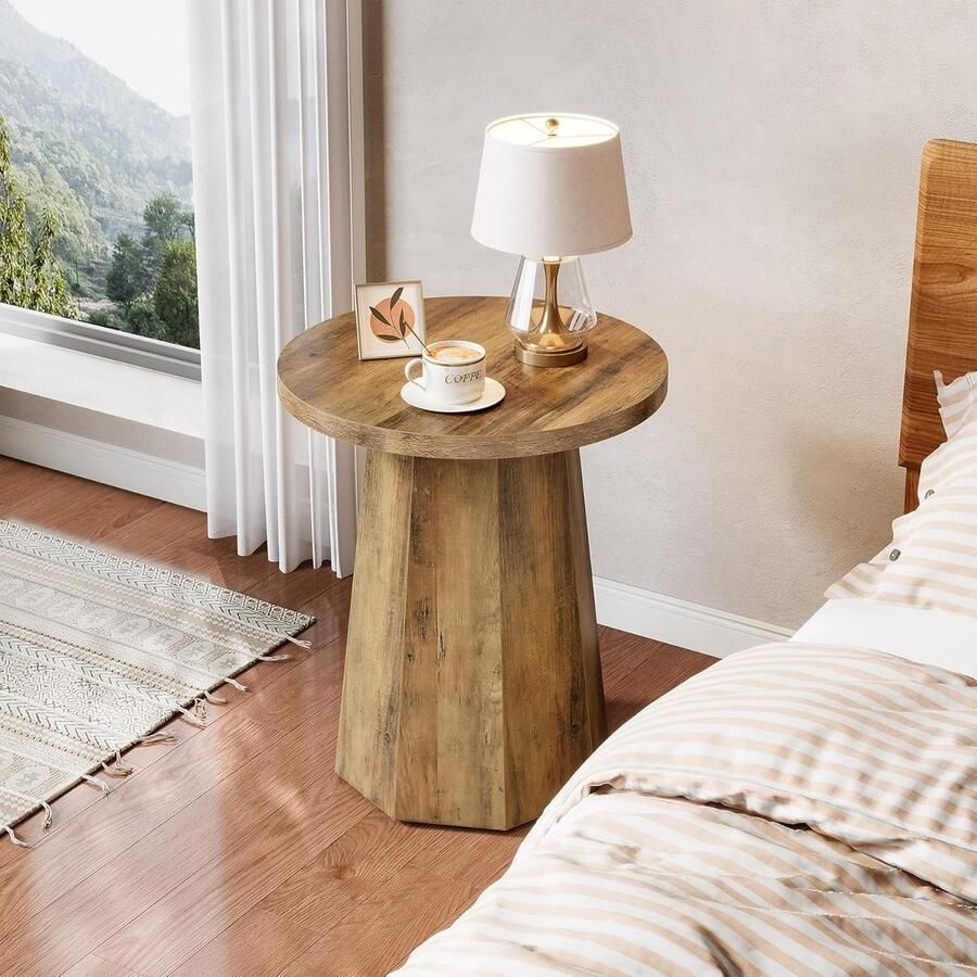 Tribesigns Ronde Salontafel Bijzettafel Bruin Salontafel met achthoekige basis Sidetable voor Woonkamer Thuiskantoor 50 x 50 x 61 cm