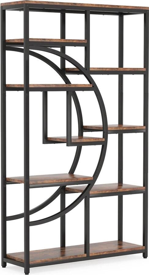 Tribesigns RoyaLuxe Boekenrek Boekenplank Boekenkast Industrieel 5 Lagen Hout Metaal Bruin Zwart Kast Kasten