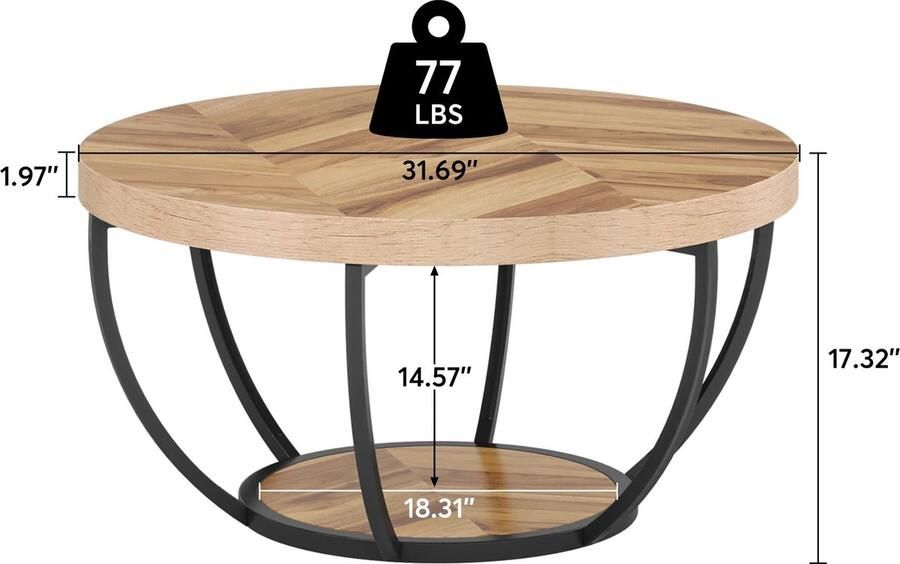 Tribesigns RoyaLuxe Salontafels Bijzettafel Tafel Sidetable Houtnerf en zwart
