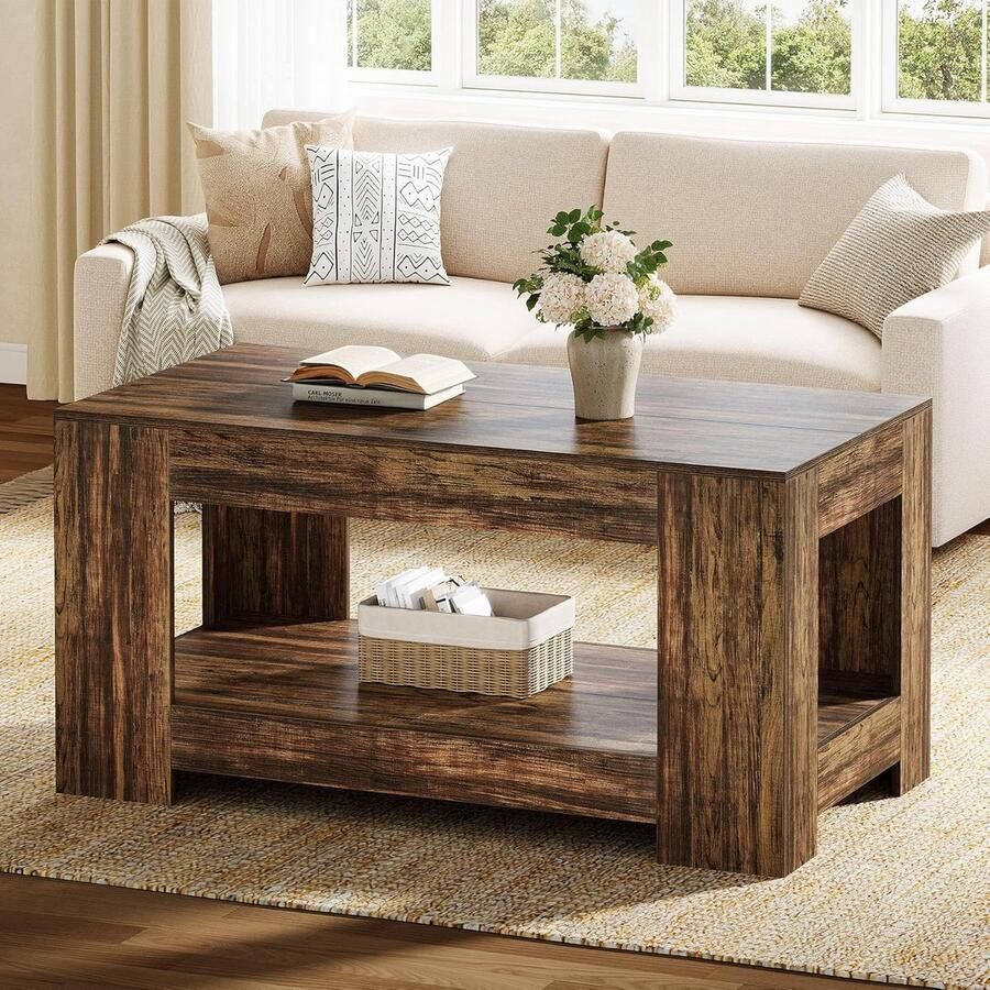 Tribesigns Salontafel Industrieel 2-Laags met Opslag Rustiek Bruin Salontafel Bijzettafel 120 x 60 x 60 cm