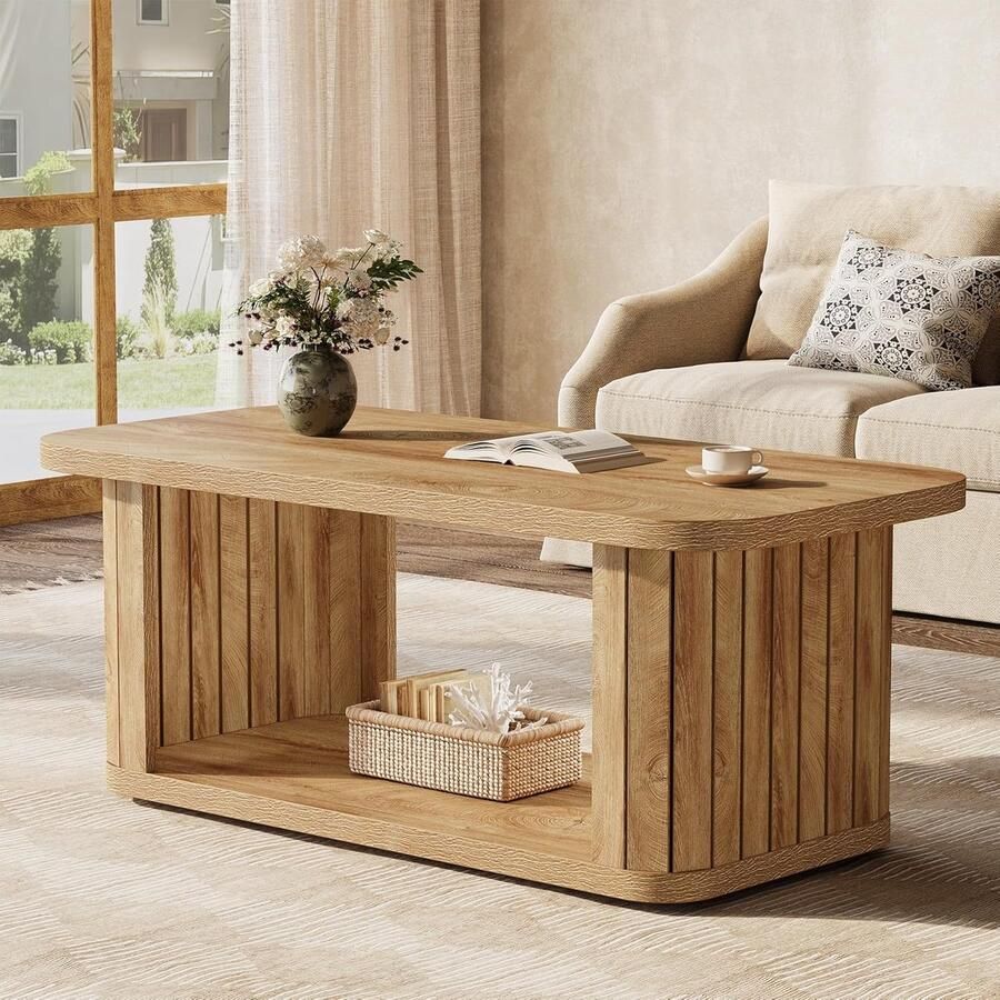 Tribesigns Salontafel Rechthoekige Houten Salontafel met 2 Lagen Bruin Rustiek voor Woonkamer Thuiskantoor 120 x 60 x 45 cm