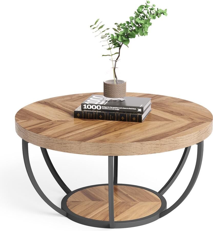 Tribesigns Salontafel Rond 80CM Bijzettafel Woonkamertafel Tafel Koffietafel Duurzaam Houtnerf & Zwart 100% Banktafe