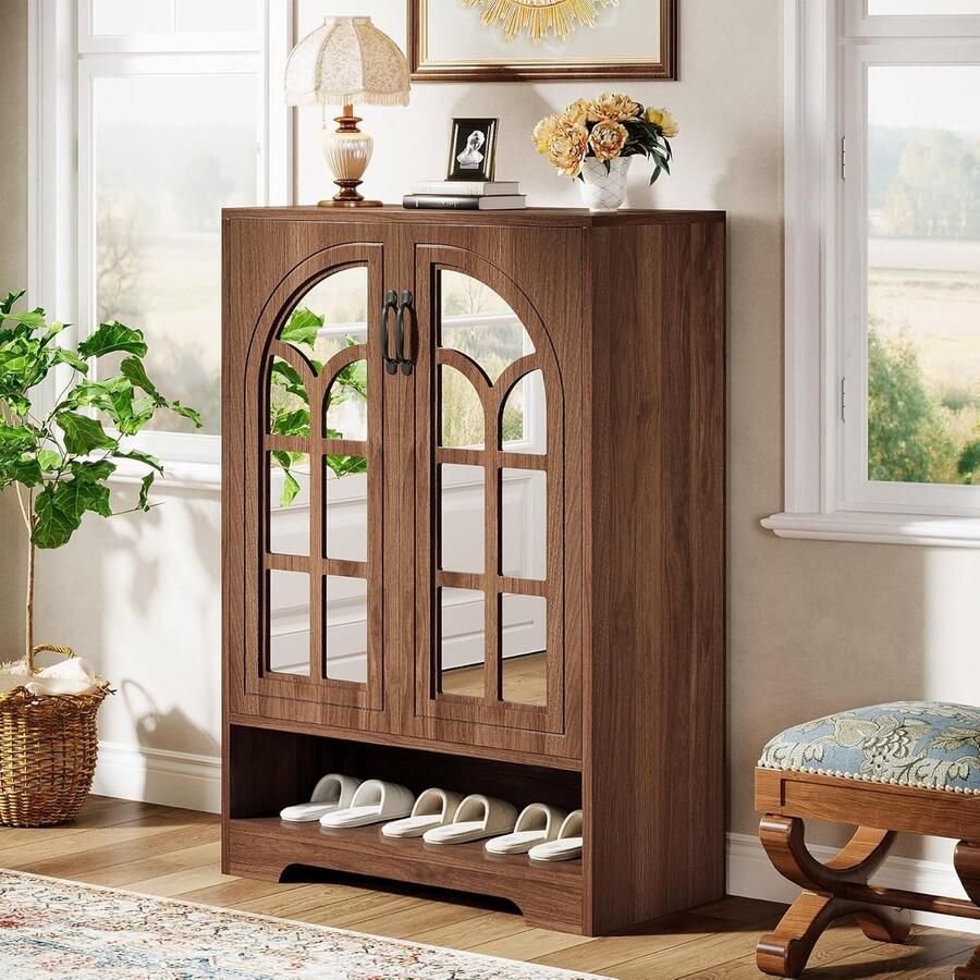 Tribesigns Schoenenkast 5 Lagen 73.6 x 35.7 x 110cm Voor 18 paar Schoenen Industrieel Schoenenrek Houten Praktisch Schoenenrek Bruin