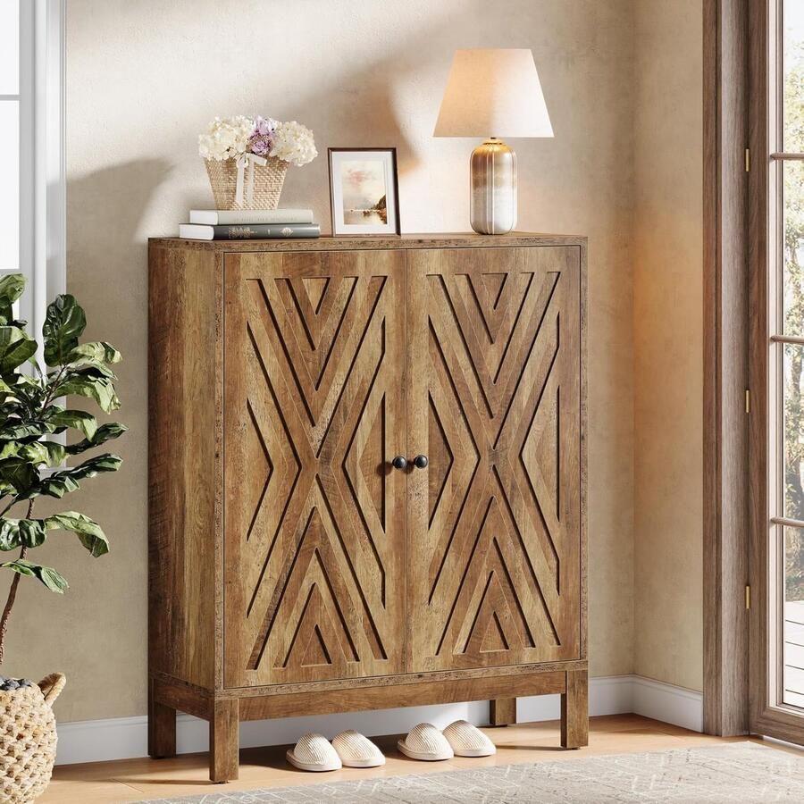 Tribesigns Schoenenkast – 5 Lagen Schoenenrek – 90x35x110cm Schoenenkast met Deuren en Verstelbare Planken – Houten Schoenenopberger voor Entree Woonkamer Bruin