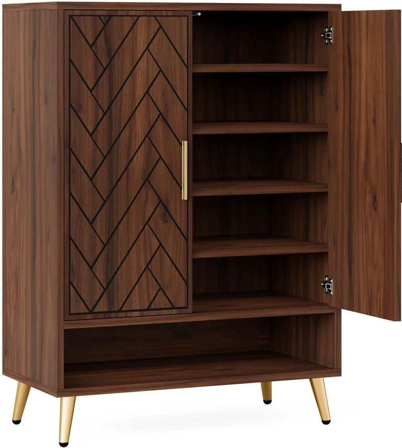 Tribesigns Schoenenkast Met Deuren Schoenen Kast 75x 35x110 CM 6 Niveaus Max 20 Paar Schoenen Walnoot Bruin