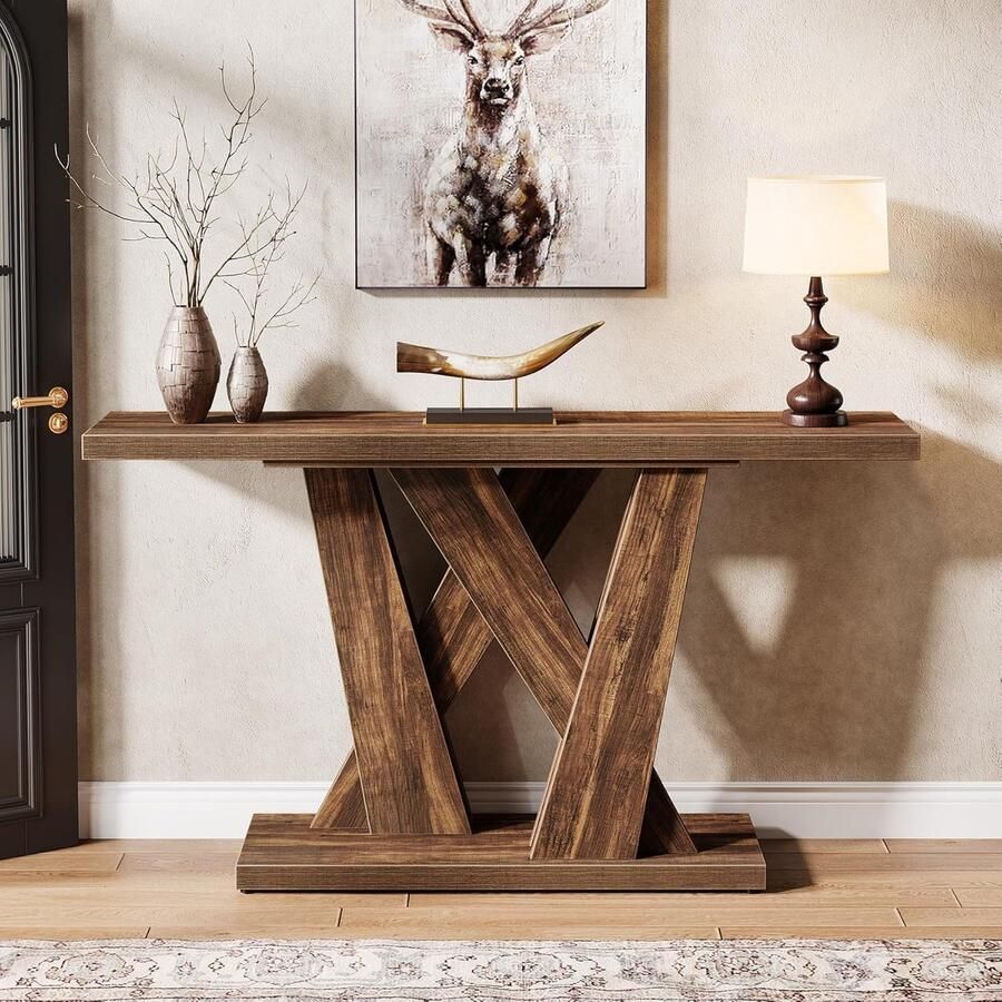 Tribesigns Sidetable Consoletafe met Geometrisch Onderstel Bruin 140 x 30 x 82 cm Console Tafel voor Hal Woonkamer Entree