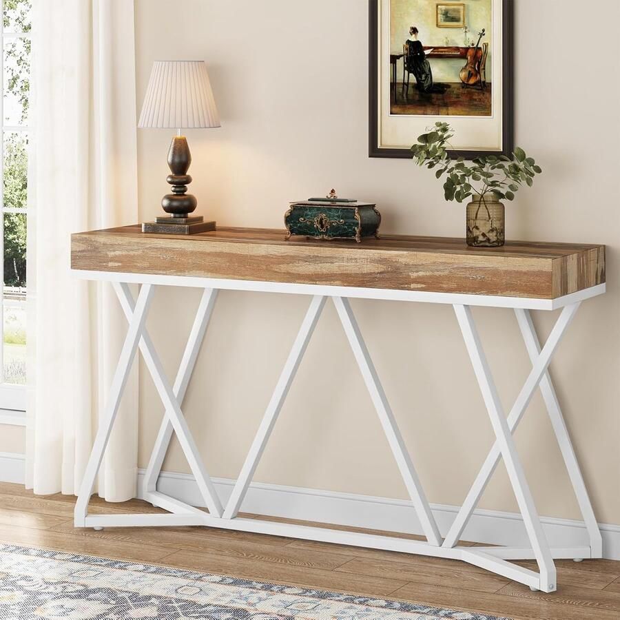 Tribesigns Sidetable Consoletafe met Uniek Metalen Onderstel Bruin 140 x 30 x 90 cm Console Tafel voor Hal Woonkamer Entree