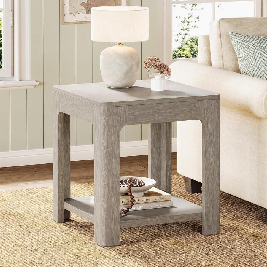 Tribesigns Vierkante Bijzettafel Salontafel Bijzet Tafel Nachtkastje 50x50x58cm Rustiek Klassieke Salontafel voor Woonkamer Thuiskantoor Grijs