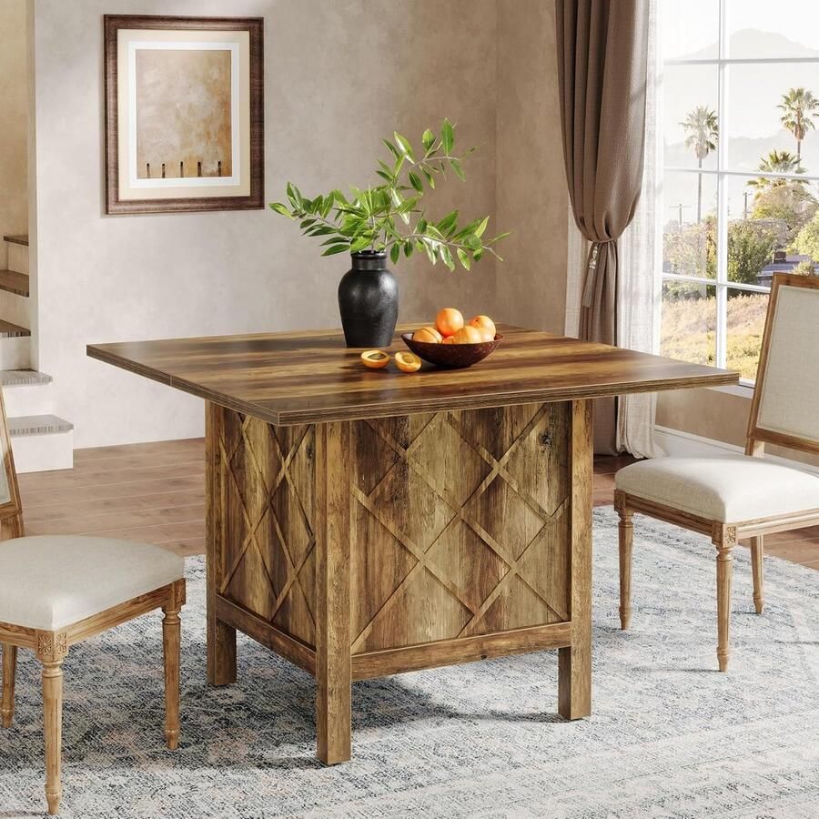 Tribesigns Vierkante Eettafel Keukentafel 100 X 100 X 75 cm Eetkamertafel Voor 4 Personen Industrieel Design Vintage Rustiek Bruin