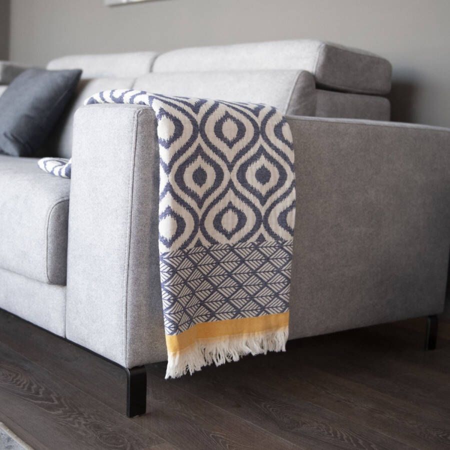 Trimita Asude Katoenen Deken Plaid Katoen Fair Trade Gooi Deken voor Sofa Stoel Bed Bank Cover 135 x 170 cm Blauw&Geel