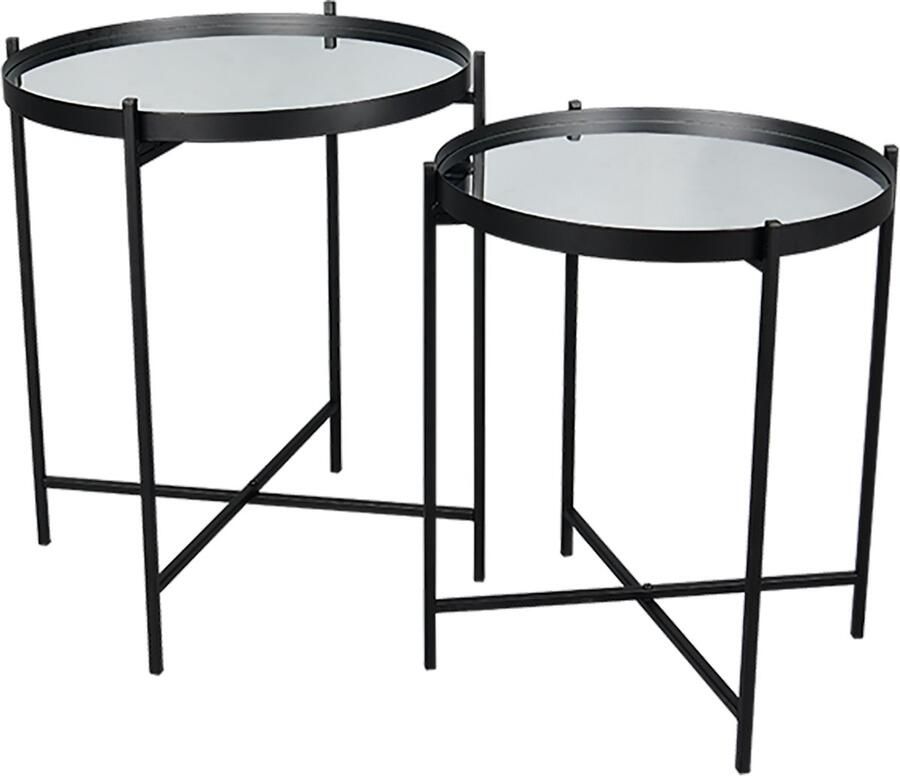 TRIO Bijzettafel Afara 2-delig Spiegelglas Zwart Metaal