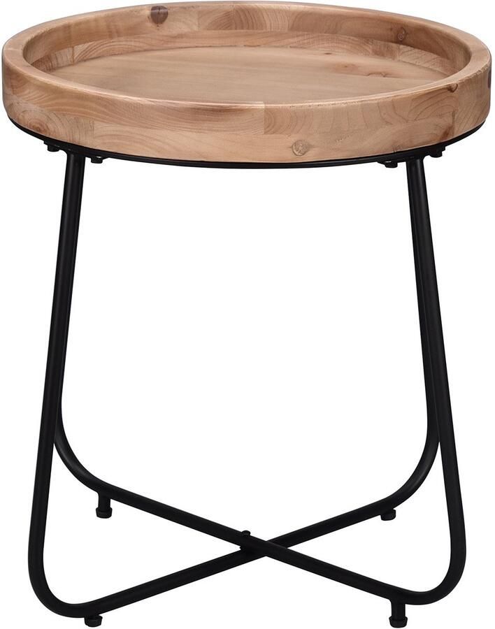 TRIO Bijzettafel Jin Houten blad Rond Zwart Metaal