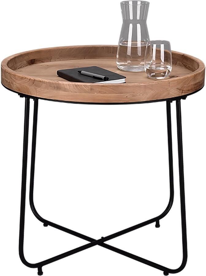 TRIO Bijzettafel Jin XL Houten blad Rond Zwart Metaal