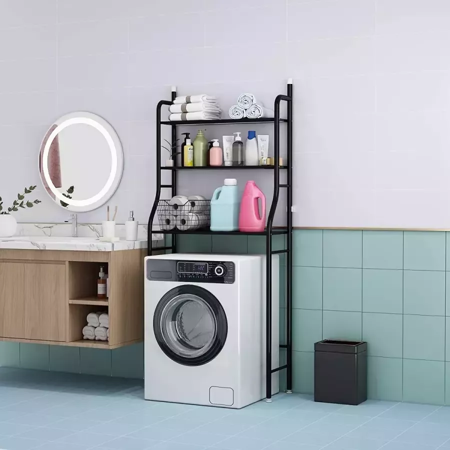 TripleAgoods Wasmachinekast Wasmachine ombouw kast voor wasmachine Badkamer rek 3 schappen zwart 163 x 63 x 24 cm Wasmachine ombouw Wasmachine kast Wasmachine meubel Toilet kast Wc meubel Wc kast