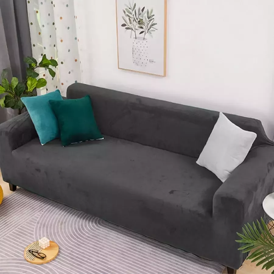 TROISCONSEILS Zetelhoes 3 Zits – 190 – 230 CM Bankhoes – Zwart – Fluwelen Stretch – Hoge Kwaliteit – Hoekbank