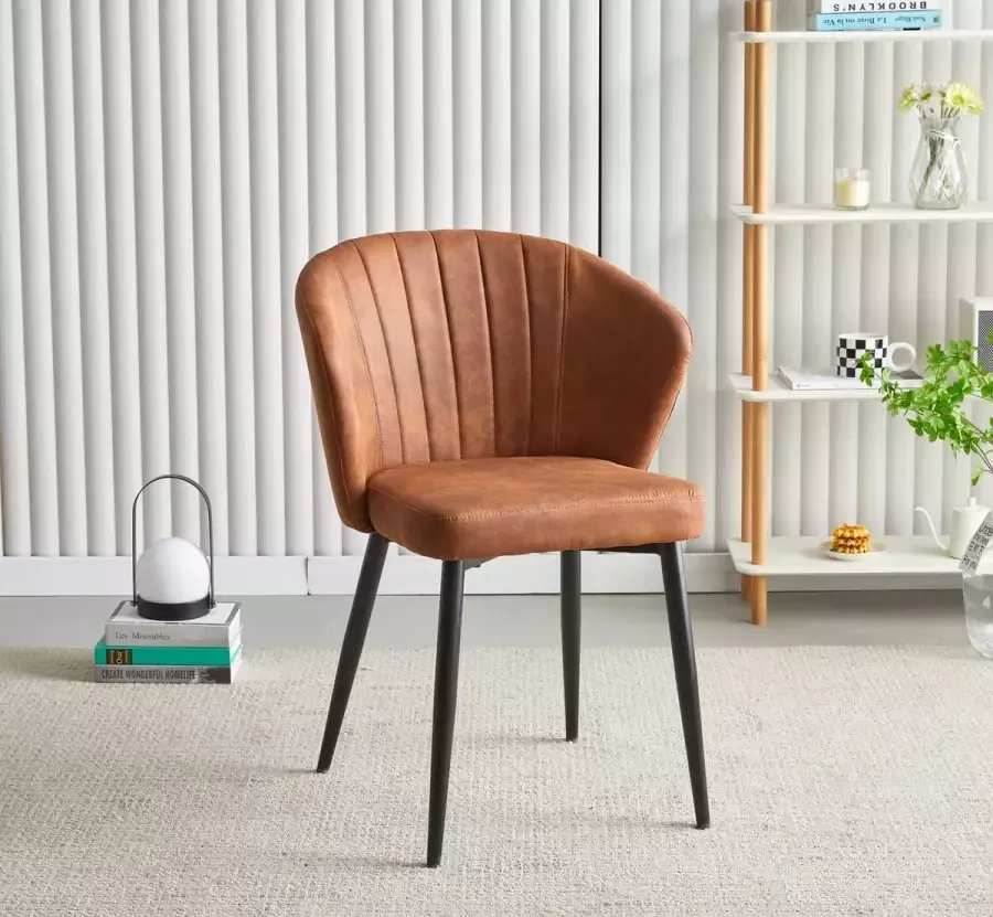 Troon Collectie Alyssa Eetkamerstoel Set van 2 Cognac met armleuning Leren uitstraling Microvezel Eetstoelen Stevige Eettafelstoel Eetkamer stoelen Extra stoelen voor huiskamer Dineerstoelen – Tafelstoelen