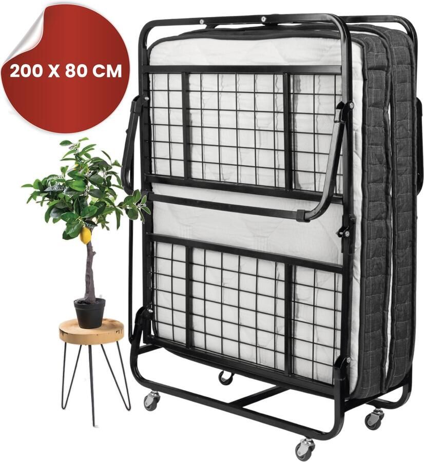 TROONZ Opklapbed Milano Deluxe 80x200 cm – Luxe Eenpersoons Vouwbed Inklapbaar Logeerbed – Opvouwbaar Logeermatras met Luxe Matras – Ruimtebesparend Bed – 30 Dagen Proefslapen