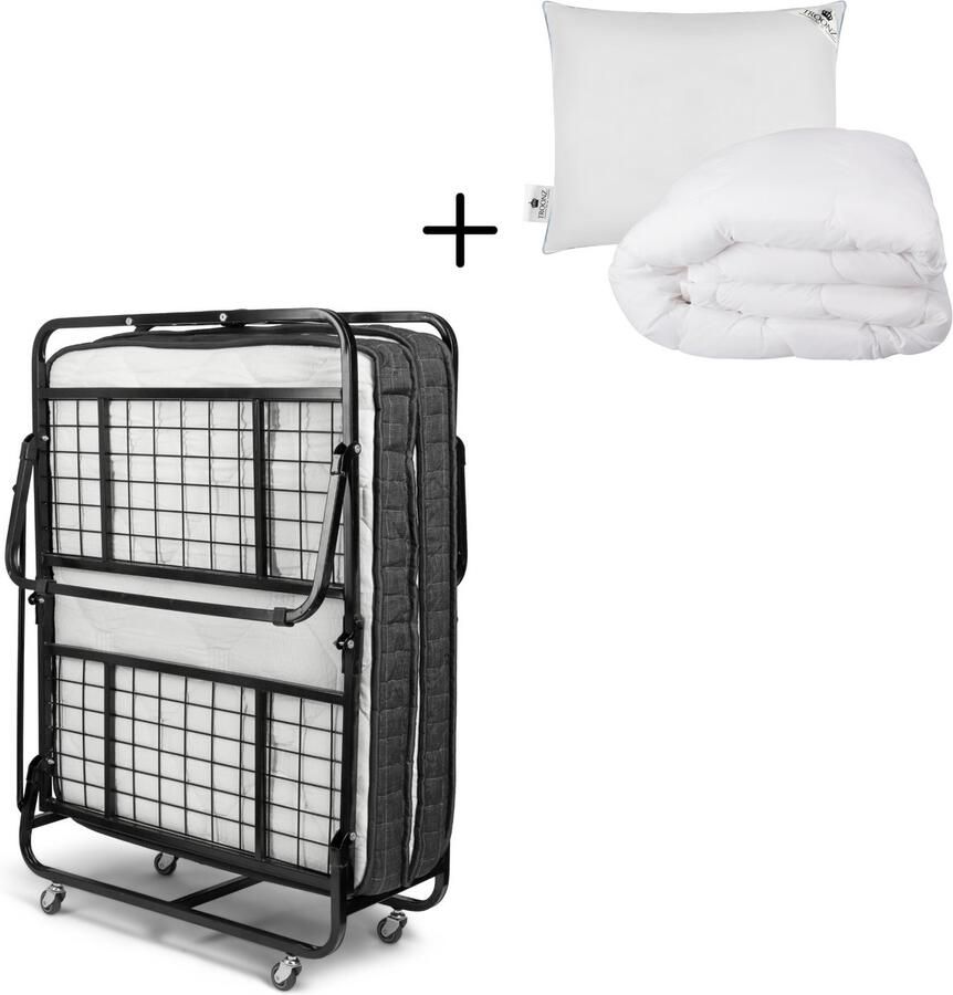 TROONZ Opklapbed Milano Deluxe 80x200 cm – Luxe Eenpersoons Vouwbed Inklapbaar Logeerbed – Opvouwbaar Logeermatras met Luxe Matras – Ruimtebesparend Bed – 30 Dagen Proefslapen Logeerbed inclusief Hoofdkussen en 4 seizoenen Dekbed