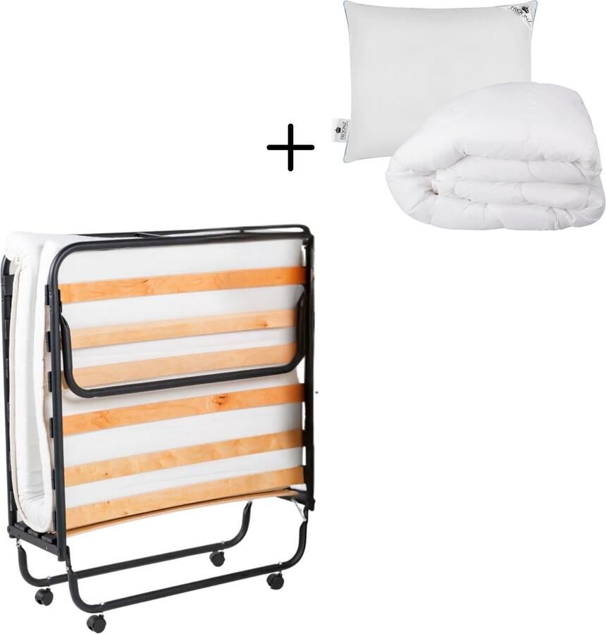 Troonz Opklapbed Venetia Deluxe 90x190 Vouwbedden Vouwbed met Vouwmatras Luxe Matras Logeerbed Inklapbaar Logeerbed inclusief Hoofdkussen en 4 seizoenen Dekbed