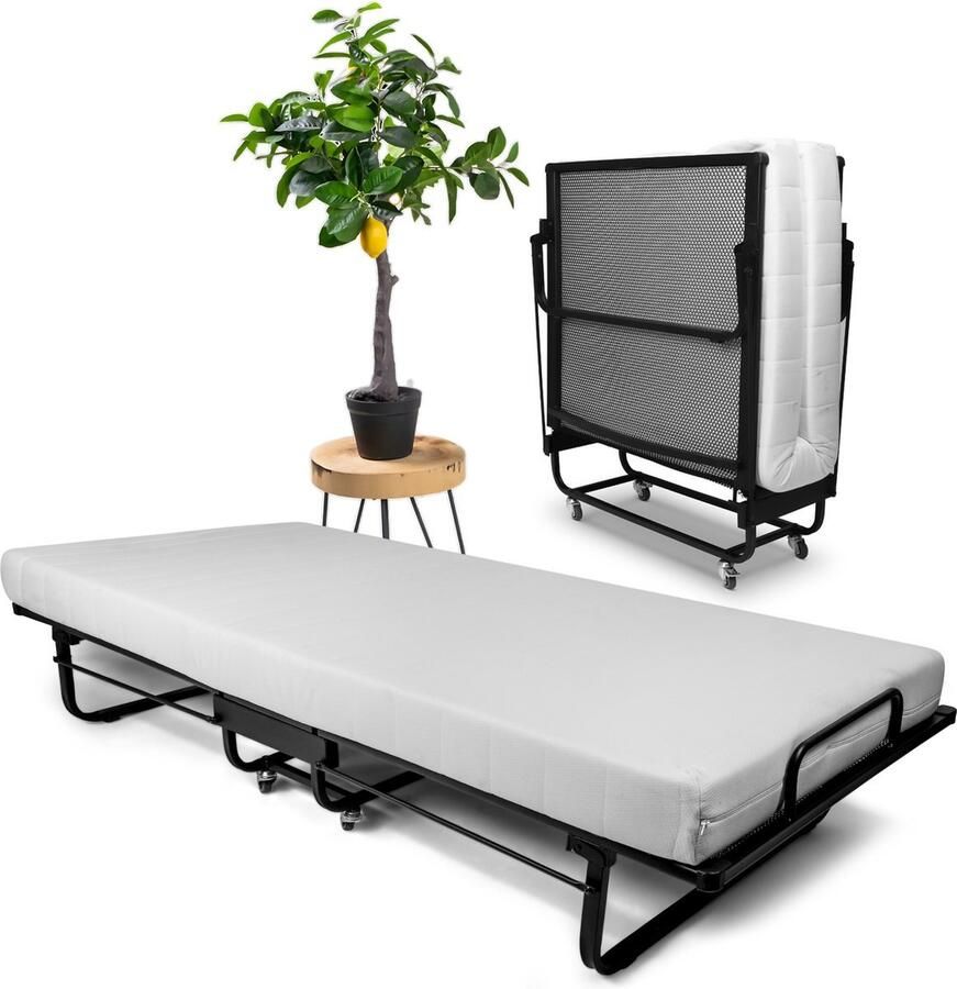 TROONZ Luxe Opklapbed Livorno – Vouwbed Logeerbed – incl. Koudschuimmatras van 12 cm Spiraalbodem Dagelijks Bruikbaar Eenpersoonsbed