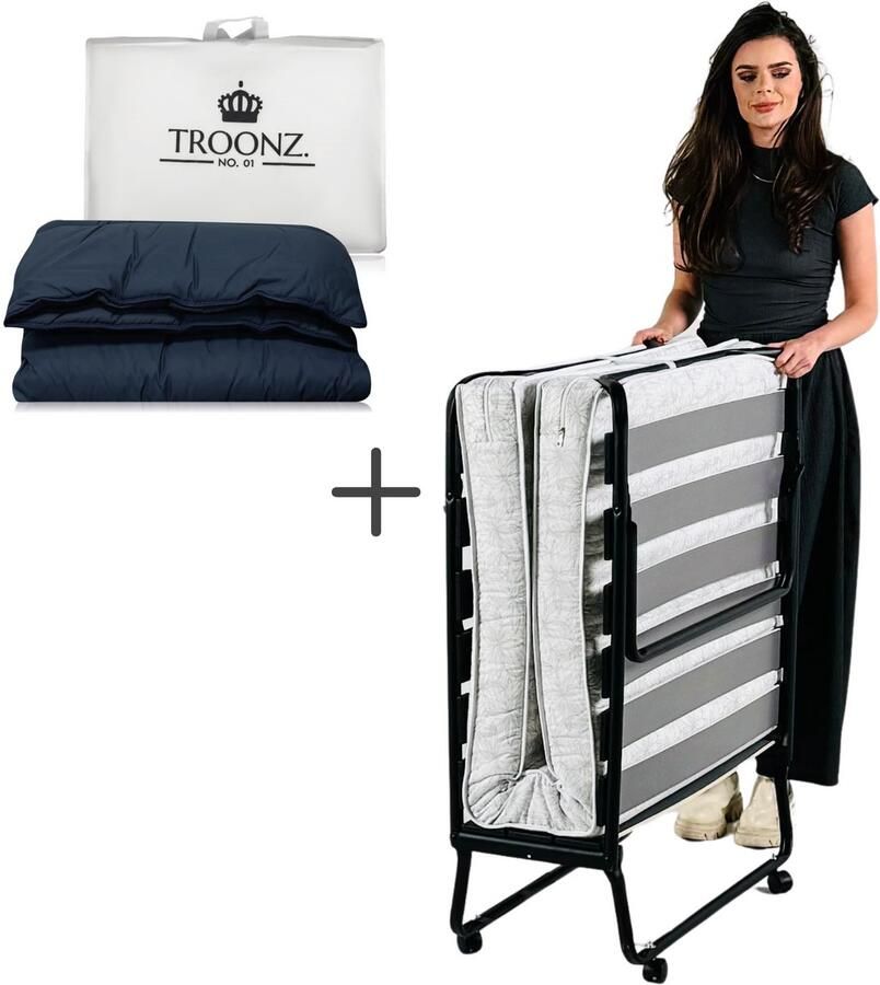 Troonz Luxe Opklapbed Morena 90x200 cm – Eenpersoons Vouwbed incl. Dekbed zonder Overtrek Dreamscape Eenpersoons Logeerbed Lattenbodem Incl. Wielen