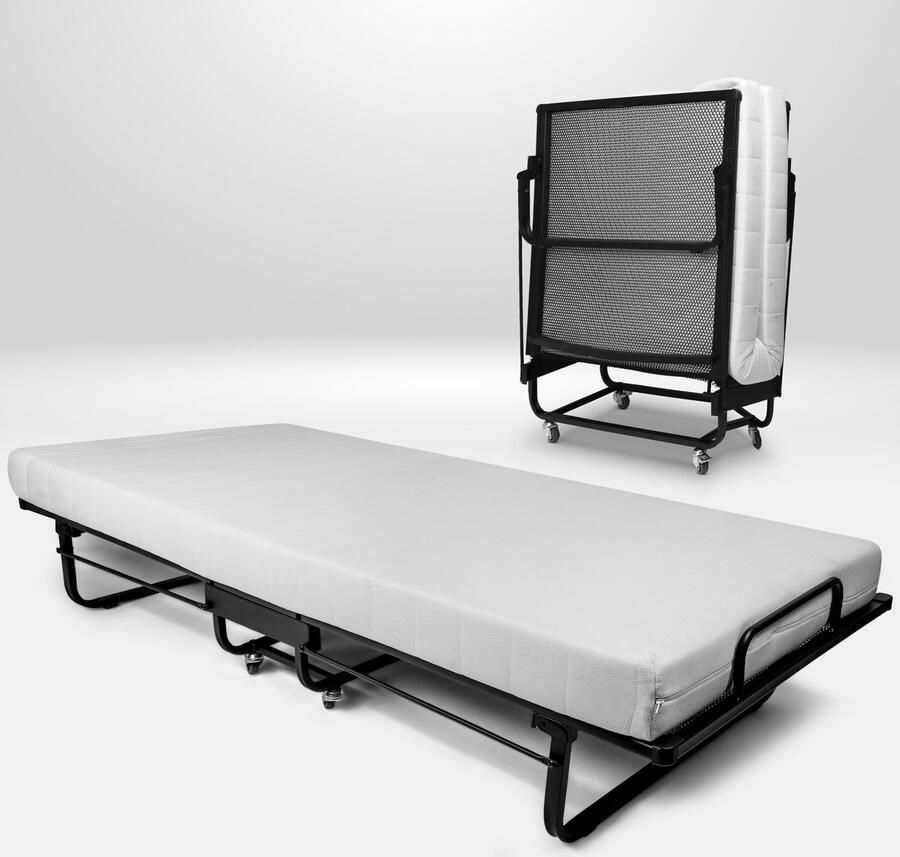 TROONZ Luxe Opklapbed Livorno – Vouwbed Luxe Logeerbed – incl. Koudschuimmatras van 15 cm Spiraalbodem Inclusief Wielen Dagelijks Bruikbaar Eenpersoonsbed - Foto 3