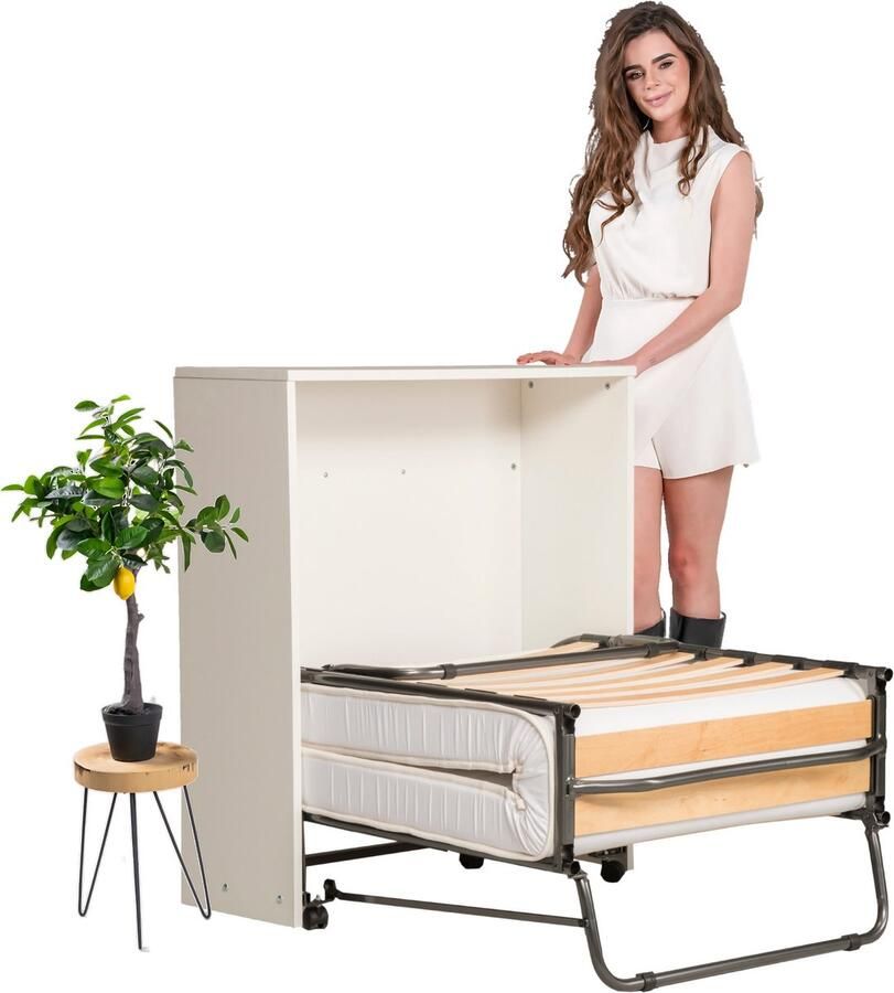 Troonz Matera Opklapbed 80x190 cm Logeerbed Dressoir Logeerbed Stijlvol Vouwbed Eenpersoonsbed Opklapbed 1 persoons met ombouw - Foto 2