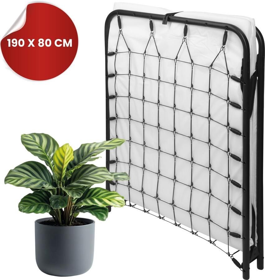 TROONZ Opklapbed Siena Deluxe 80x190 cm – Vouwbed Eenpersoons – Compact Inklapbaar Logeerbed – Gemakkelijk Op te Bergen – Ruimtebesparend Bed – Luxe Slaapoplossing Logeerbed inclusief Hoofdkussen en 4 seizoenen Dekbed